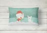 12 in x 16 in  Outdoor Throw Pillow Westie Terrier Snowman Christmas Canvas Fabric Decorative Pillow