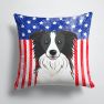 14 in x 14 in Outdoor Throw PillowAmerican Flag and Border Collie Fabric Decorative Pillow