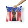 14 in x 14 in Outdoor Throw PillowAmerican Flag and Doberman Fabric Decorative Pillow