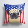 14 in x 14 in Outdoor Throw PillowAmerican Flag and Fawn Pug Fabric Decorative Pillow