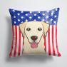 14 in x 14 in Outdoor Throw PillowAmerican Flag and Golden Retriever Fabric Decorative Pillow