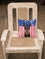 14 in x 14 in Outdoor Throw PillowAmerican Flag and Min Pin Fabric Decorative Pillow