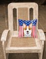 14 in x 14 in Outdoor Throw PillowAmerican Flag and Red Corgi Fabric Decorative Pillow
