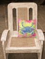 14 in x 14 in Outdoor Throw PillowBlue Crab Bright Pink and Green Fabric Decorative Pillow