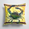 14 in x 14 in Outdoor Throw PillowBlue Crab rope border Fabric Decorative Pillow