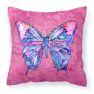 14 in x 14 in Outdoor Throw PillowButterfly on Pink Fabric Decorative Pillow