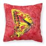 14 in x 14 in Outdoor Throw PillowButterfly on Red Fabric Decorative Pillow