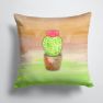 14 in x 14 in Outdoor Throw PillowCactus Green and Brown Watercolor Fabric Decorative Pillow