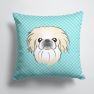14 in x 14 in Outdoor Throw PillowCheckerboard Blue Pekingese Fabric Decorative Pillow