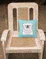 14 in x 14 in Outdoor Throw PillowCheckerboard Blue White English Bulldog  Fabric Decorative Pillow