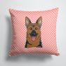 14 in x 14 in Outdoor Throw PillowCheckerboard Pink German Shepherd Fabric Decorative Pillow