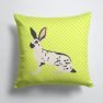 14 in x 14 in Outdoor Throw PillowEnglish Spot Rabbit Green Fabric Decorative Pillow