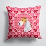 14 in x 14 in Outdoor Throw PillowFox Terrier Hearts Love and Valentine's Day Portrait Fabric Decorative Pillow