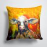 14 in x 14 in Outdoor Throw PillowHappy Cow Fabric Decorative Pillow