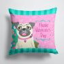 14 in x 14 in Outdoor Throw PillowHappy Valentine's Day Pug Fabric Decorative Pillow