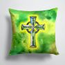 14 in x 14 in Outdoor Throw PillowIrish Celtic Cross Fabric Decorative Pillow