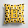 14 in x 14 in Outdoor Throw PillowLetter B Football Black, Old Gold and White Fabric Decorative Pillow