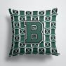 14 in x 14 in Outdoor Throw PillowLetter B Football Green and White Fabric Decorative Pillow