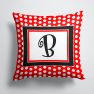 14 in x 14 in Outdoor Throw PillowLetter B Initial  - Red Black Polka Dots Fabric Decorative Pillow
