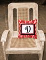 14 in x 14 in Outdoor Throw PillowLetter D Initial  - Red Black Polka Dots Fabric Decorative Pillow