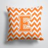 14 in x 14 in Outdoor Throw PillowLetter E Chevron Orange and White Fabric Decorative Pillow