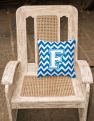 14 in x 14 in Outdoor Throw PillowLetter F Chevron Blue and White Fabric Decorative Pillow