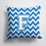14 in x 14 in Outdoor Throw PillowLetter F Chevron Blue and White Fabric Decorative Pillow