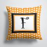 14 in x 14 in Outdoor Throw PillowLetter F Initial Monogram - Orange Polkadots Fabric Decorative Pillow