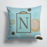 14 in x 14 in Outdoor Throw PillowLetter N Initial Monogram - Blue Dots Fabric Decorative Pillow