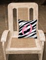 14 in x 14 in Outdoor Throw PillowLetter O Initial  Zebra Stripe and Pink Fabric Decorative Pillow