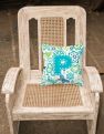 14 in x 14 in Outdoor Throw PillowLetter P Flowers and Butterflies Teal Blue Fabric Decorative Pillow