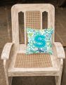 14 in x 14 in Outdoor Throw PillowLetter S Flowers and Butterflies Teal Blue Fabric Decorative Pillow