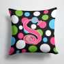 14 in x 14 in Outdoor Throw PillowLetter S Initial Monogram - Polkadots and Pink Fabric Decorative Pillow