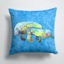 14 in x 14 in Outdoor Throw PillowManatee Momma and Baby Fabric Decorative Pillow