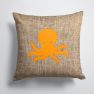 14 in x 14 in Outdoor Throw PillowOctopus Burlap and Orange BB1090 Fabric Decorative Pillow