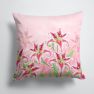 14 in x 14 in Outdoor Throw PillowPink Lillies Fabric Decorative Pillow