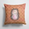14 in x 14 in Outdoor Throw PillowPolkadot Hedgehog Watercolor Fabric Decorative Pillow