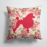 14 in x 14 in Outdoor Throw PillowPoodle Shabby Chic Pink Roses  Fabric Decorative Pillow