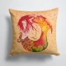 14 in x 14 in Outdoor Throw PillowRed Headed Ginger Mermaid on Coral Fabric Decorative Pillow