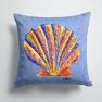 14 in x 14 in Outdoor Throw PillowScalloped Shell on Blue Fabric Decorative Pillow