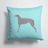 14 in x 14 in Outdoor Throw PillowScottish Deerhound  Checkerboard Blue Fabric Decorative Pillow