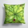 14 in x 14 in Outdoor Throw PillowShamrocks and Lady bugs Fabric Decorative Pillow