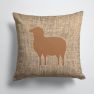 14 in x 14 in Outdoor Throw PillowSheep Burlap and Brown BB1126 Fabric Decorative Pillow