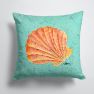 14 in x 14 in Outdoor Throw PillowShell on Teal Fabric Decorative Pillow
