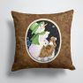 14 in x 14 in Outdoor Throw PillowSnowman with English Springer Spaniel Fabric Decorative Pillow