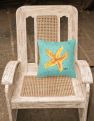 14 in x 14 in Outdoor Throw PillowStarfish on Teal Fabric Decorative Pillow