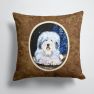 14 in x 14 in Outdoor Throw PillowStarry Night Old English Sheepdog Fabric Decorative Pillow