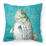 14 in x 14 in Outdoor Throw PillowStriped Bass Fish Fabric Decorative Pillow
