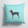 14 in x 14 in Outdoor Throw PillowToy Fox Terrier  Checkerboard Blue Fabric Decorative Pillow