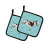 American Spotted Donkey Blue Check Pair of Pot Holders